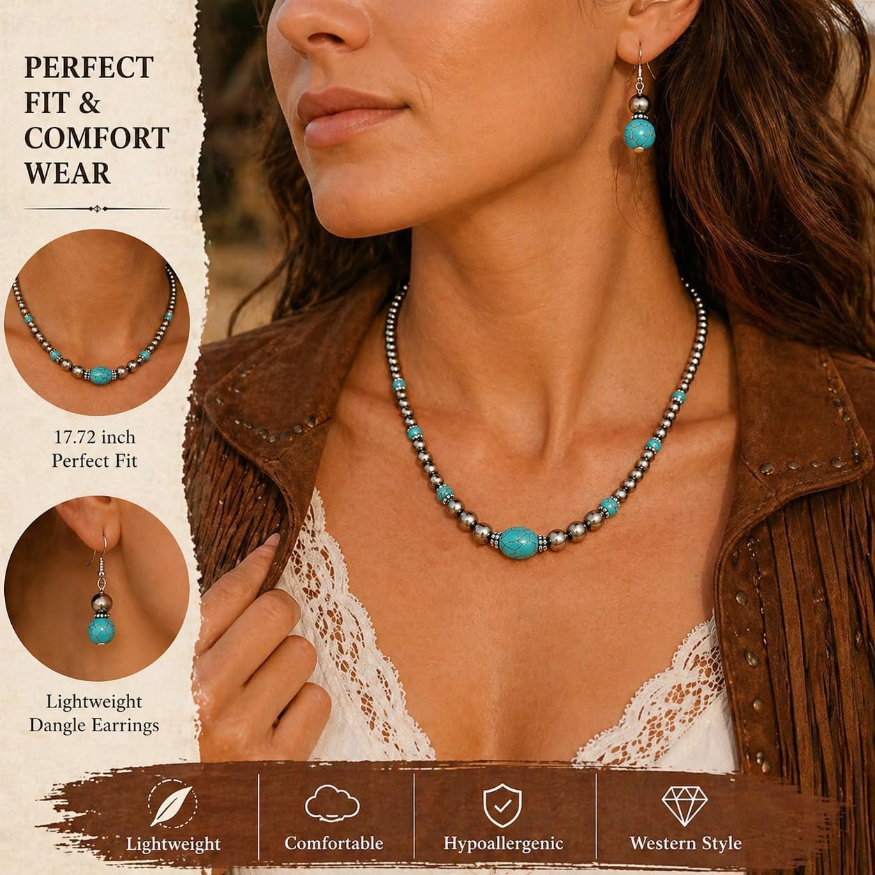 Western Jewelry Set Turquoise Navajo Pearl Necklace Concert Outfits Women