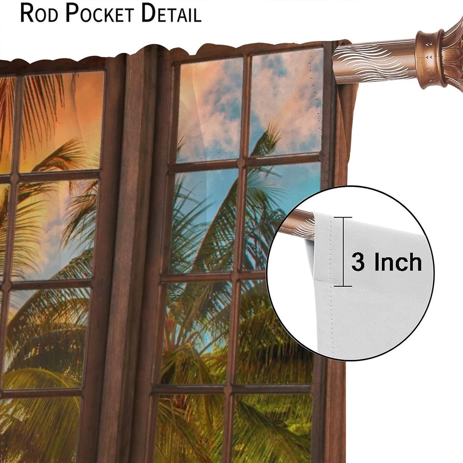 Landscape Curtains,Beach Sea Coconut Trees Natural Landscape Rustic Window Curtains Bedroom Living Room Kitchen Cafe 63x72in