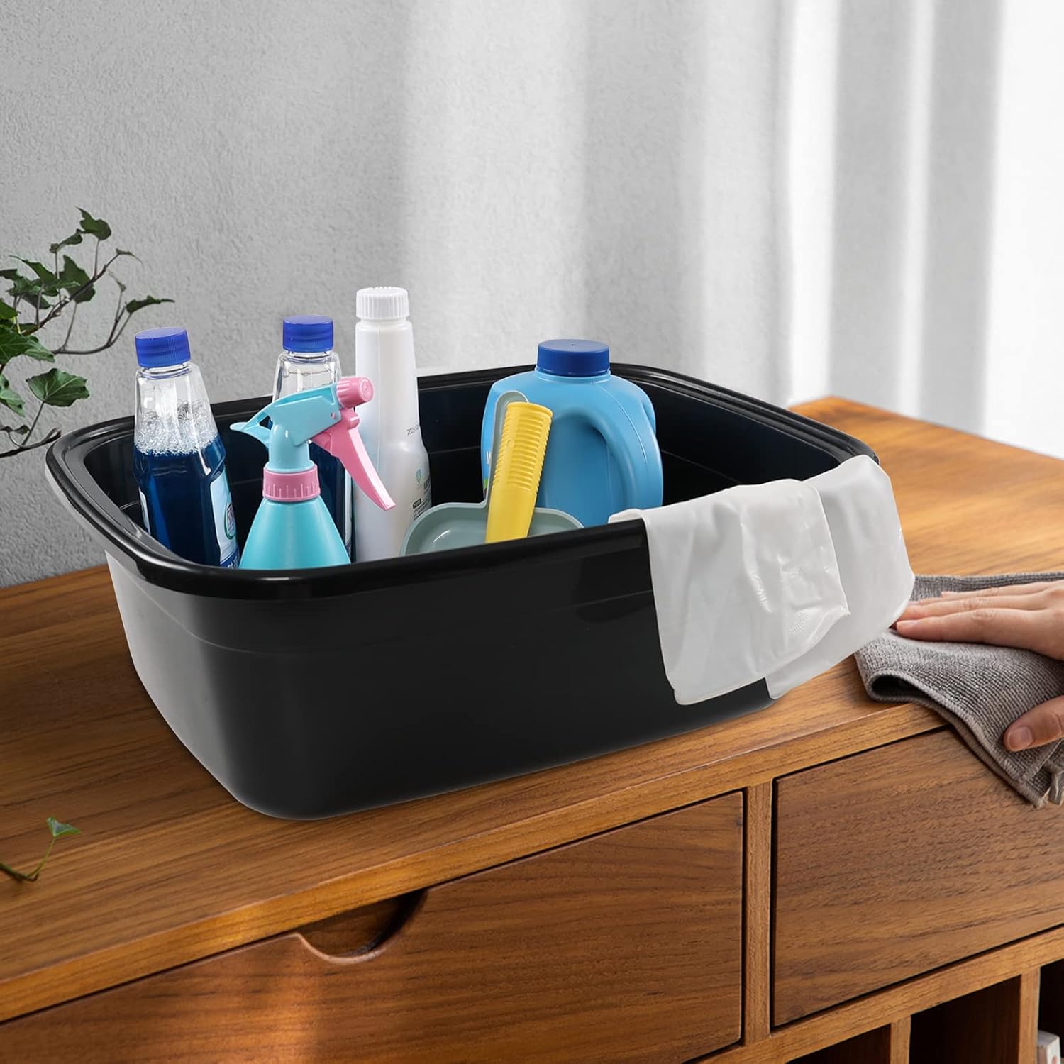 Vababa 3-Pack 18 Quart Large Wash Tub, Plastic Dish Pan, Black