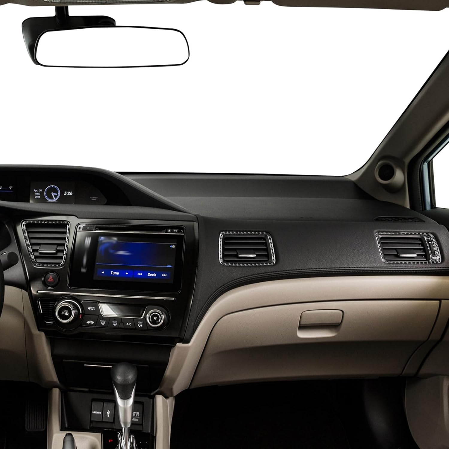 Car Carbon Fiber Accessories Dash Vent 5pcs Protective Cover Sticker Compatible with Honda Civic 9 Coupe/Sedan 2013 2014 2015