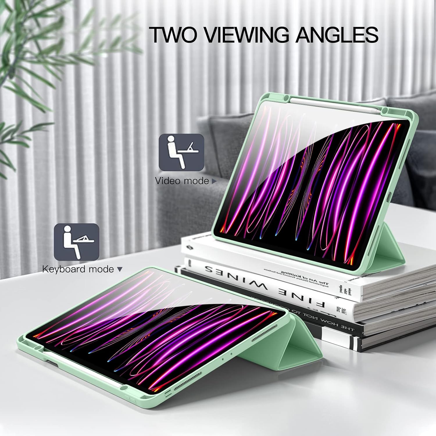 Akkerds Compatible with iPad Pro 12.9 Case 6th/5th/4th/3rd Generation with Pencil Holder, Trifold Stand Smart Cover with TPU Back for iPad 12.9 Pro Case 2022/2021/2020/2018, Auto Wake/Sleep, Green