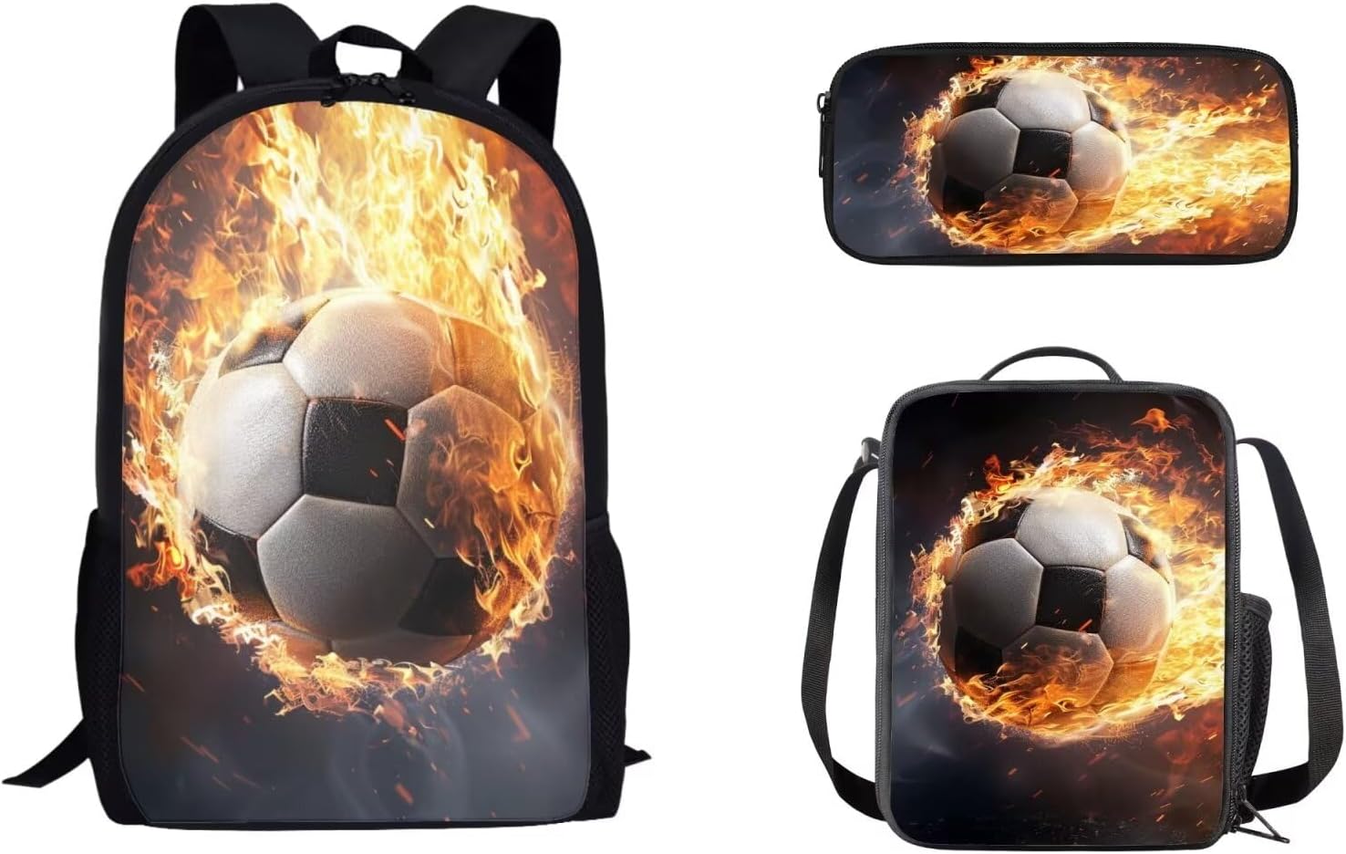 Baseball Print Backpack Set Ink Boys School Backpack Set with Lunch Box Pencil Box, Large Capacity Schoolbag Bookbag Reusable Lunch Bag Pencilcase for Kids Teens, Black adn Red