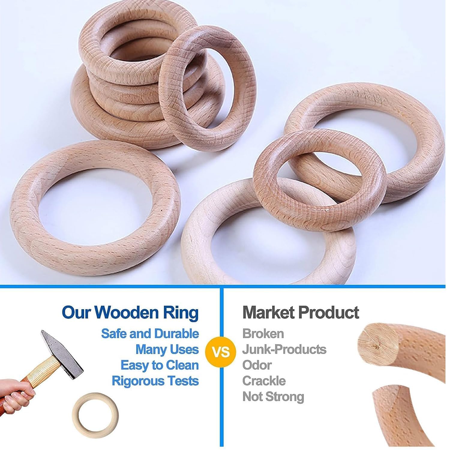 UTPATI Silicone & Wooden Baby Teether for 3+ Months, BPA Free Soft Teething Toy, Safe Teether for Infants, Round Shape, Silicone Rudder with Wooden Ring Soothe Babies Gums - Image 7 thumbnail