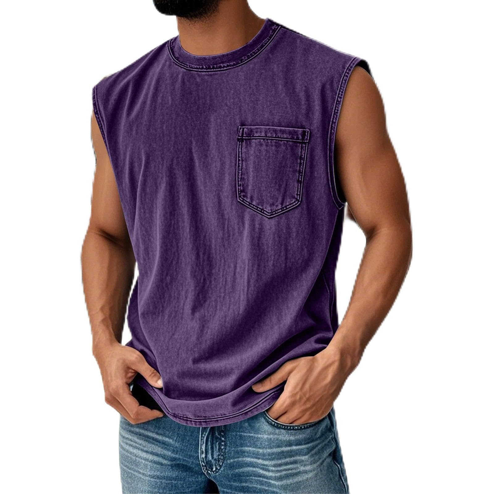Canottiera da uomo senza maniche, scollo rotondo, slim fit, taglie forti, comoda e traspirante, maglietta funzionale, per palestra, casual, da spiaggia, con tasca