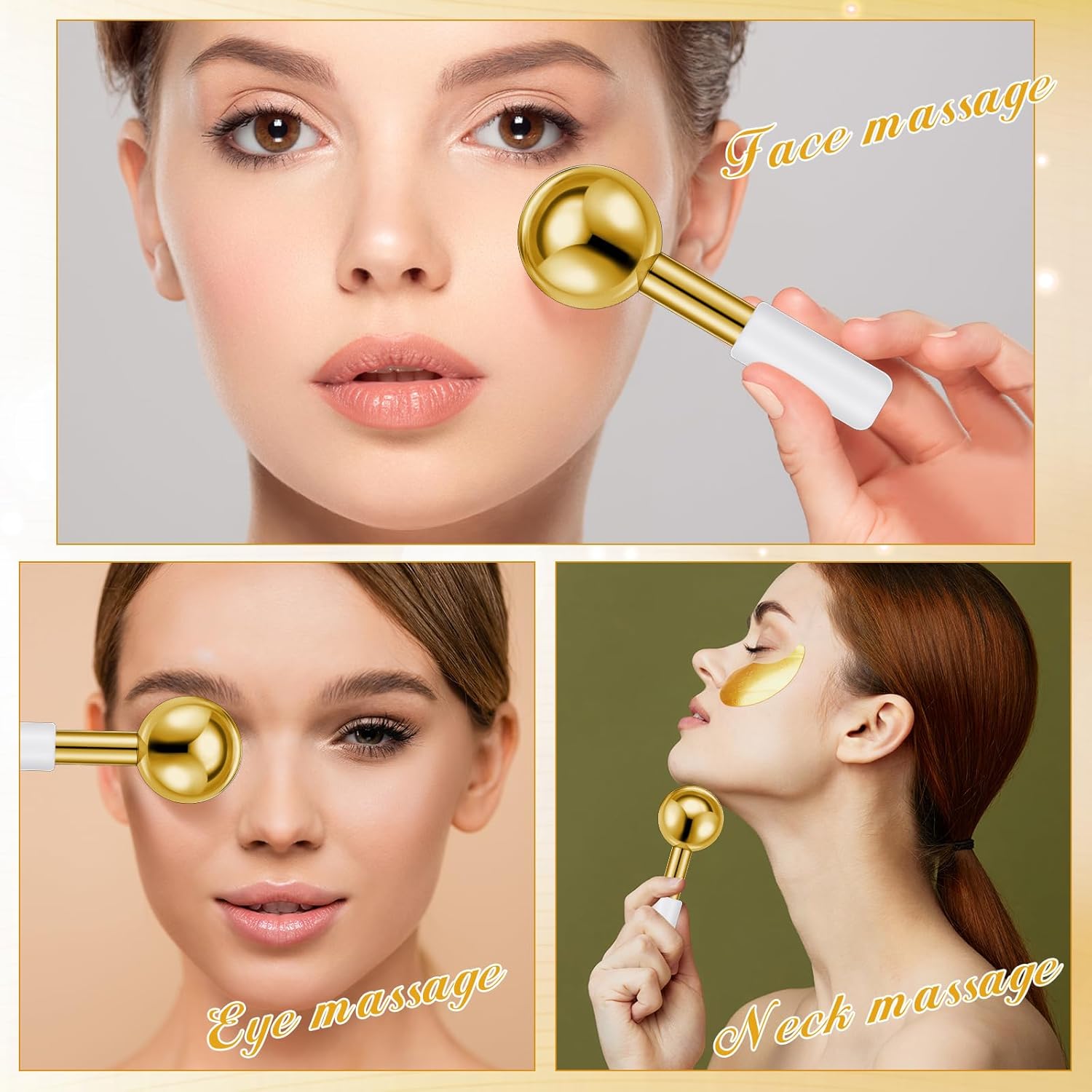 Baderke 2 Pcs Ice Globes for Face Stainless Steel Cooling Globes Unbreakable Cooling Roller Women Ice Balls Cryo Sticks Facials Skin Care for Dark Circles, Puffiness(Gold (White Handle)) - Image 4