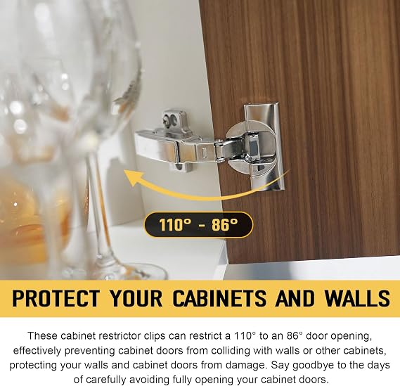 50 Pack Cabinet Hinge Restrictor Clip 70T3553 for Blum, 86 to 110 Degree Opening Angle Hinge Restriction for IKEA Kitchen Cabinets Door Limiter Clips for Blumotion Soft Close Hinges, Nylon