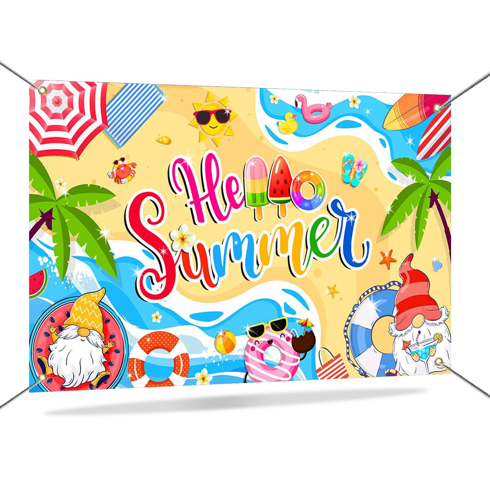 Mocsicka Hello Summer Banner Summer Hawaiian Beach Backdrop Hawaiian Tropical Holiday Luau Beach Party Decorations 70.8 x 43.3 Inch
