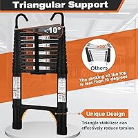 Vista 3 de Soctone - Escalera telescópica, escalera de extensión ligera de aluminio, 12.5 pies, 2 estabilizadores triangulares, capacidad máxima de 330 libras