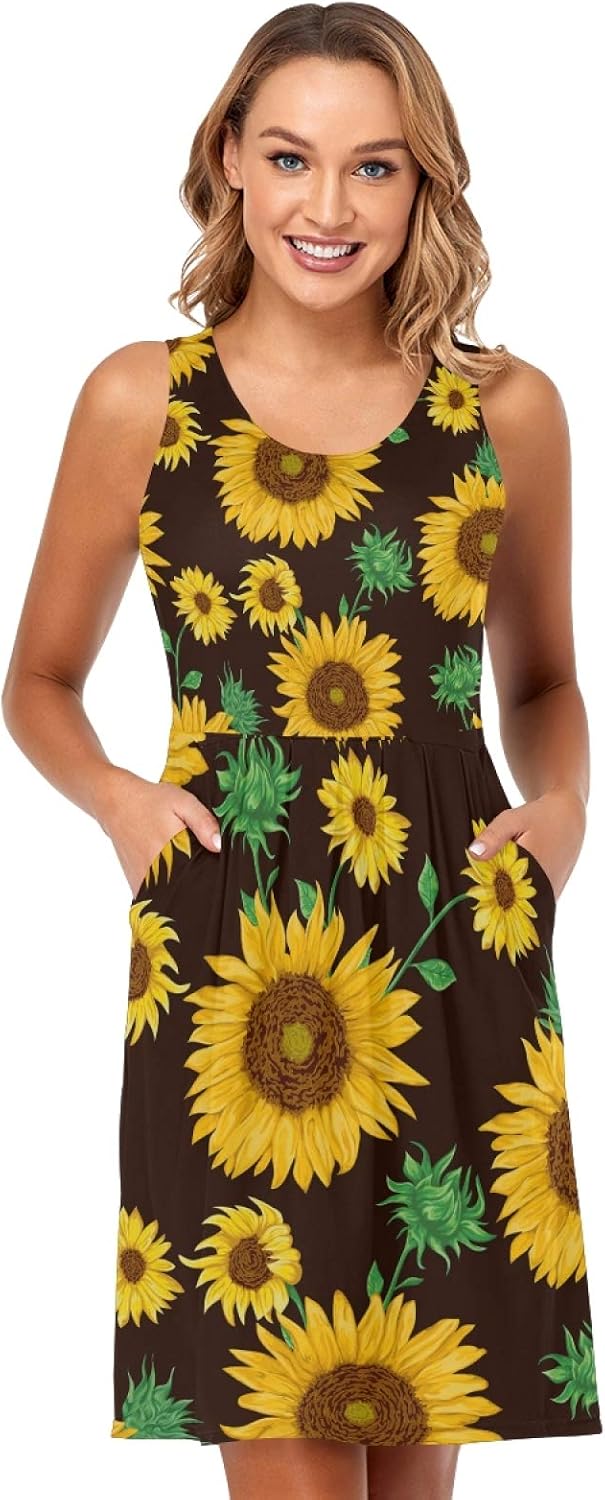 Oyihfvs Women's Sleeveless Summer Dress - Casual Swing Sundress With Pockets