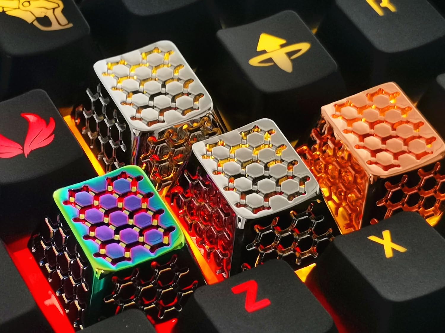 Metal Artisan Keycaps,CNC Zinc Alloy Custom Keycap,Mechanical Keycap,Unique Hollowed-Out Style,Gift Collection (Gold)