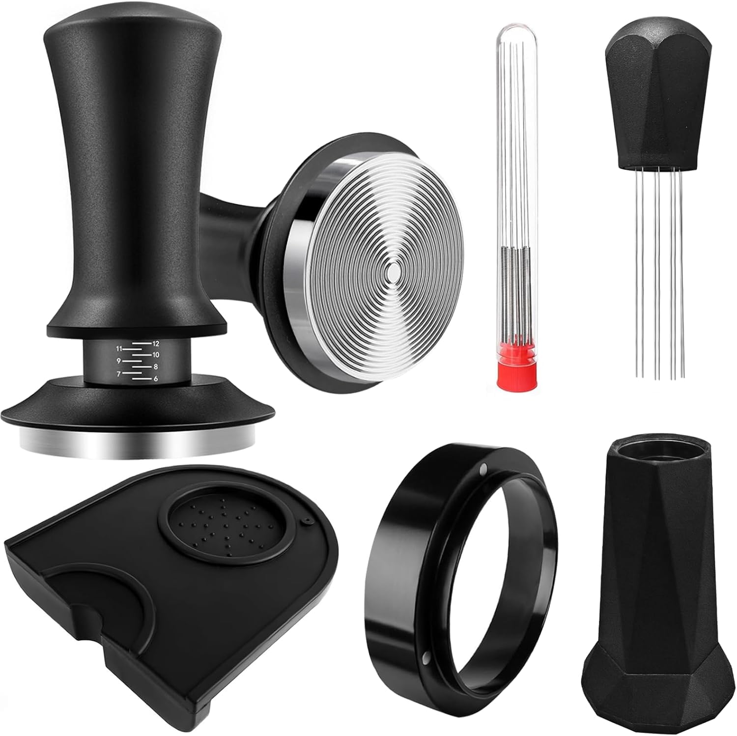Angju Coffee Espresso Tamper Set, 51mm Espresso Tamper & WDT Coffee Tool, Espresso Dosing Funnel, Silicone Gel Coffee Tamper Mat, Espresso Accessories for Barista Bar Home Office