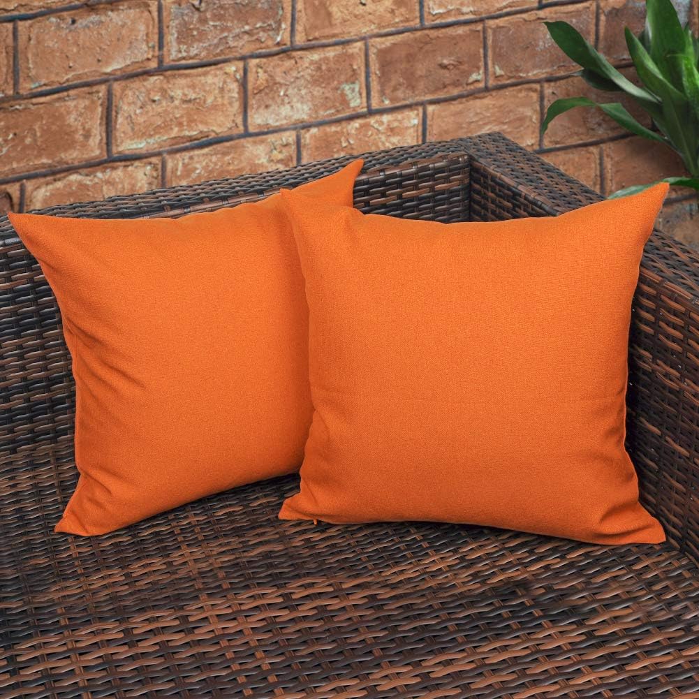 CZHO Pack of 2, Decorative Outdoor Waterproof Throw Pillow Covers, Square UV Protection Garden Cushion Case, PU Coating Pillow Shell for Patio, Porch and Balcony (Orange,20x20 Inch)