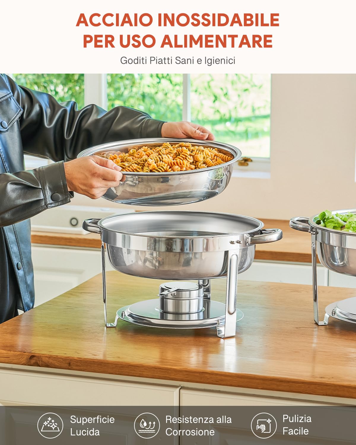 Wilprep 5L Chafing Dish Buffet Rotondo Scaldavivande Rotondo in Acciaio Inox Contenitore Vassoio di Riscaldamento con Coperchi Pentole per Servire per Catering Ristoranti Feste Matrimoni (4 Pezzi)