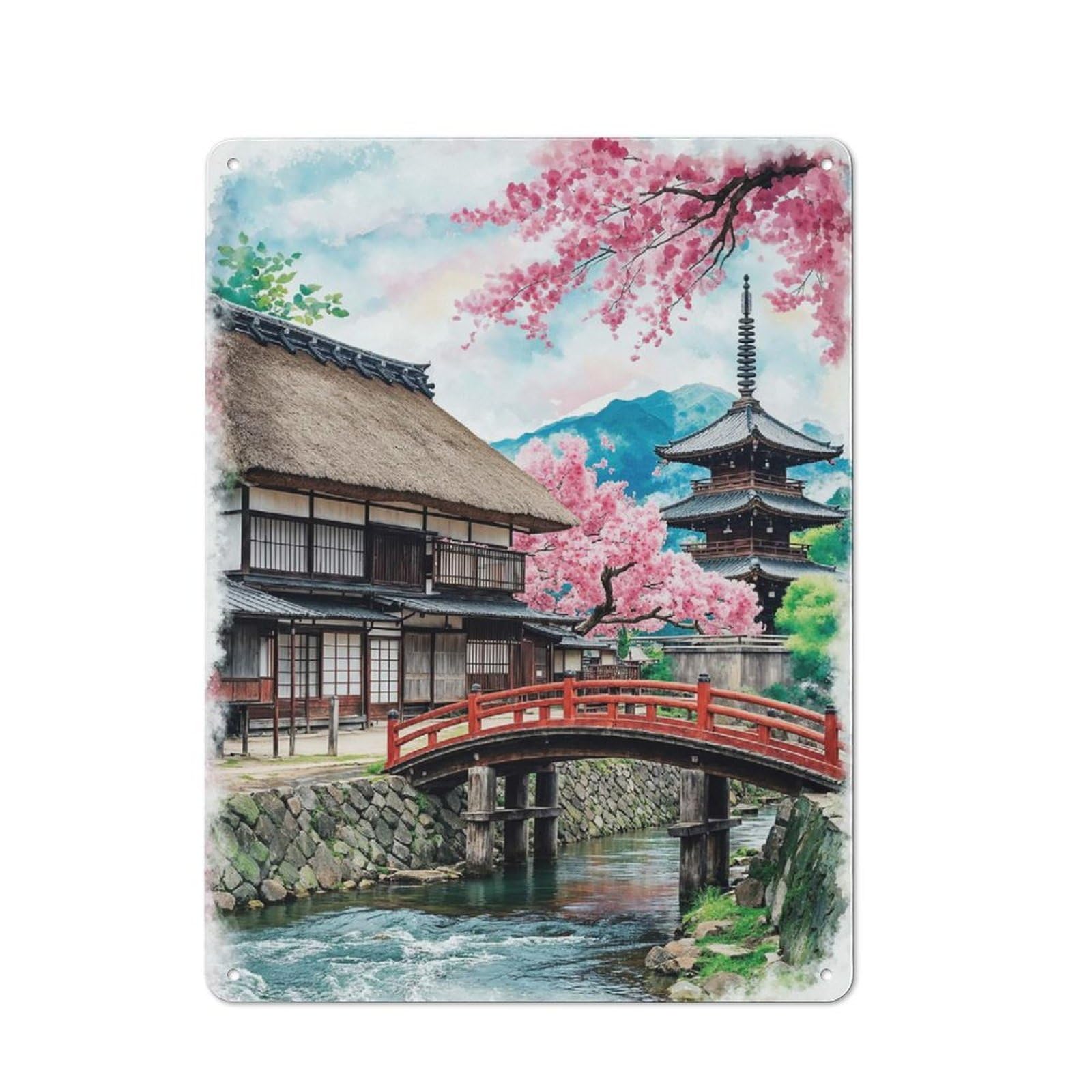 Junmoney Style-17 Tin Wall Plaque 40X30cm With Tokyo Japan Blossoms Travel For Pub Or Café, For Hospitality Wall Decor Collectors