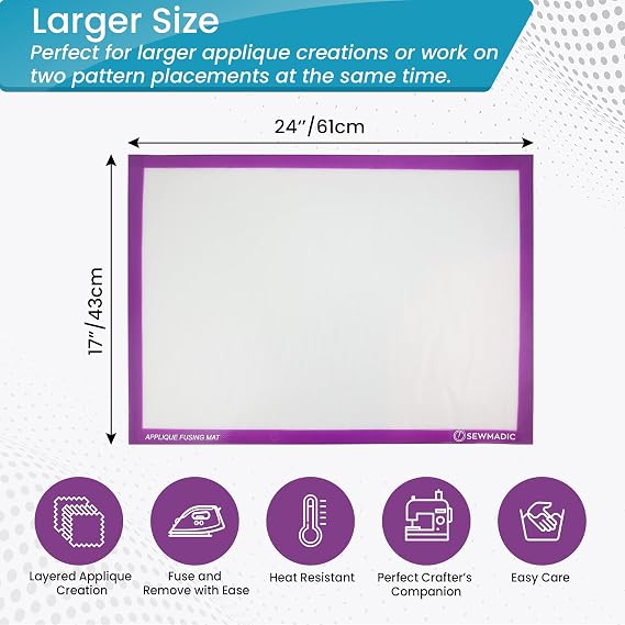 Applique Fusing Mat 17x24 (43cm x 61cm) with Bonus Applique Pressing Sheet and Handy Storage Tube - A Great Silicone Mat and Applique Teflon Sheet for Arts and Fusible Web Fabric Crafts