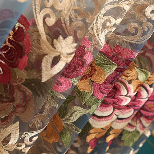 Miniatura 4 de AiFish 1 panel de cortina de gasa con bordado floral elegante de estilo europeo, con bolsillo para barra, para decoración del hogar, cortinas de tul