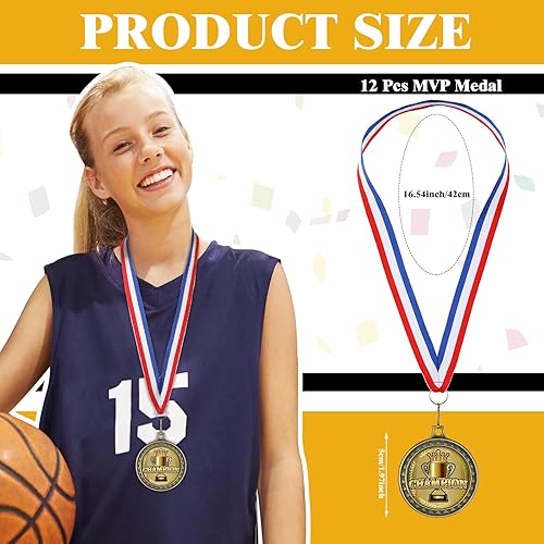 Miniatura 2 de XunYee 12 juegos de medallas de premios de campeón para fútbol, béisbol, fútbol, baloncesto, jugador de sóftbol, equipo MVP, campeón, regalo con