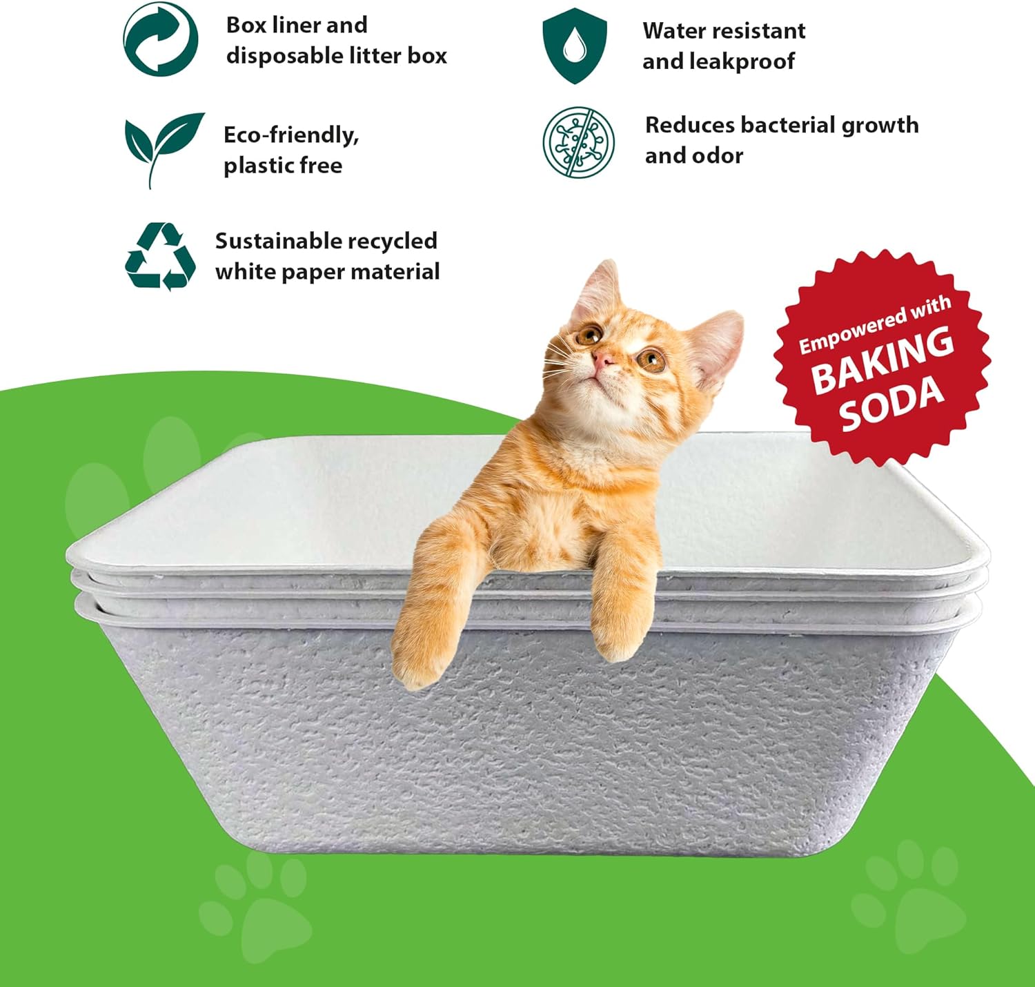 ANGELYCIA Disposable Litter Boxes for Cats | Baking Soda Effect and Maximum Odor Control | 17.1”L, 12.6”W, 6.6”H | Recycled White Paper | Durable and Water Resistant | Large Size (Large- 5 Pieces)