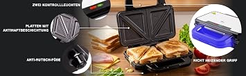Sandwich Maker 900 W Sandwich Toaster with Extra Large Non-Stick Plates 268 x 145 mm Toast Maker for 2 Sandwiches Vertical Storage Non-Slip Feet ST160 Eldom
