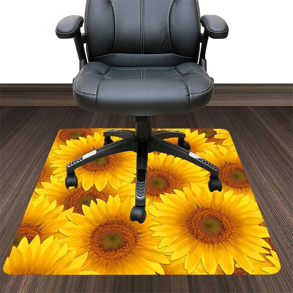 Gaming Chair Mat 36x48 Inch Computer Chair Mat Protector for Hardwood Floor, Gaming Room & Office, Rectangle Chair Mat Large Anti-Slip Floor Protector for Home Ofiice, Sunflowers Type7