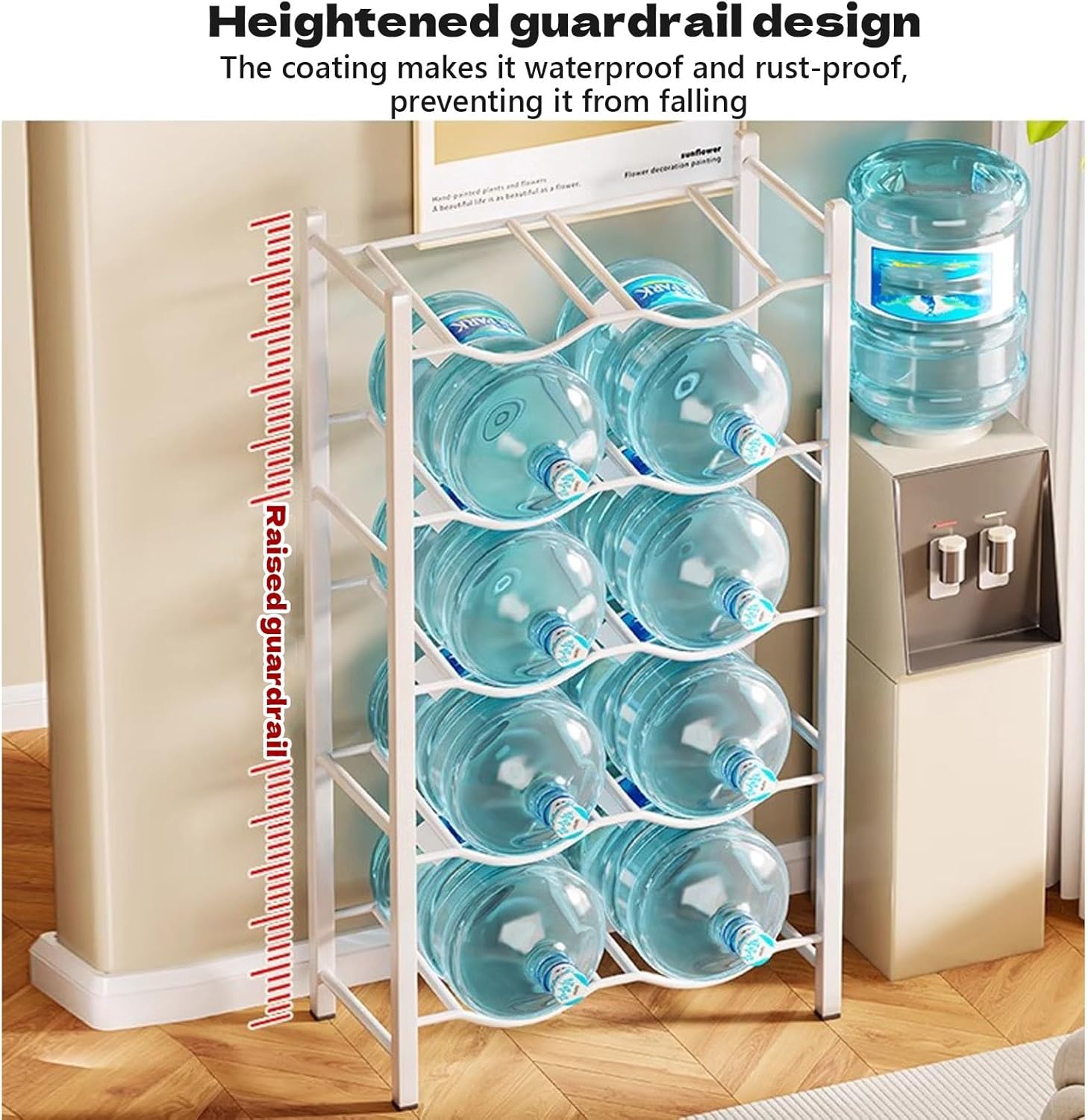 3/4/5-Tier Water Bottle Storage Rack, Carbon Steel 5 Gallon Water Jug Holder, Save Space Water Dispenser Rack for Home, Office, Kitchen, Warehouse, White(67x35x141cm)