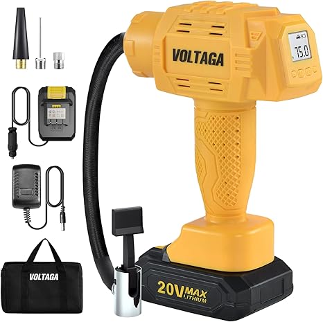 Amazon Voltaga 電動空気入れ 電動エアーポンプ 電動エアコンプレッサー 自動車タイヤエアーポンプ コードレス 小型電動ポンプ v 145psi シガーライター電源 Lcdデジタル表示 自動停止 充電式 Ledライト 低騒音 自動車 自転車 オートバイクタイヤ 浮き輪