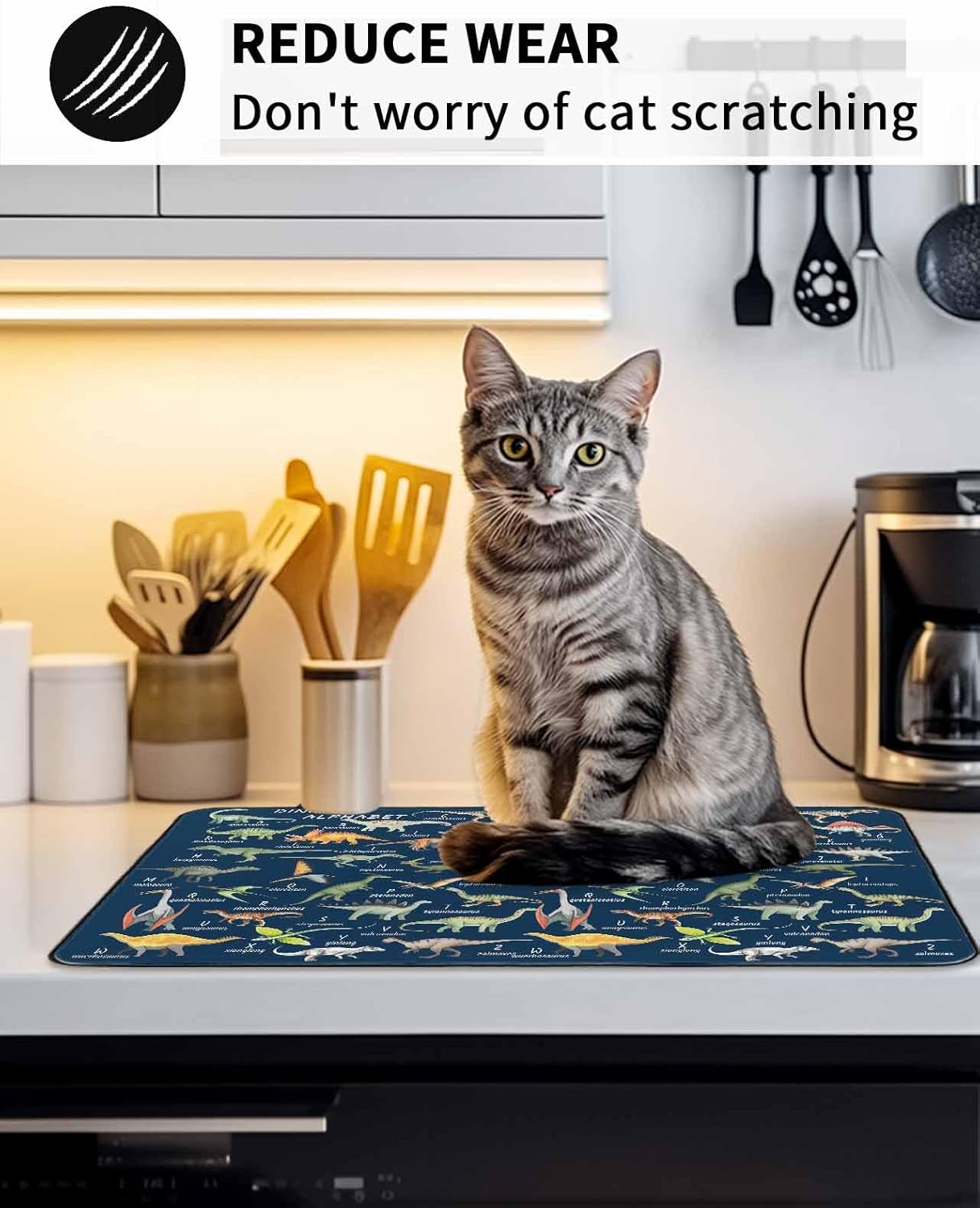 Stove Top Cover Dinosaur Family Stove Cover for Electric Stove Top Learning Alphabet A to Z Name Blue Glass Cooktop Covers Anti-Slip Mat Heat Resistant Countertop Protector Kitchen Decor 31"x24"