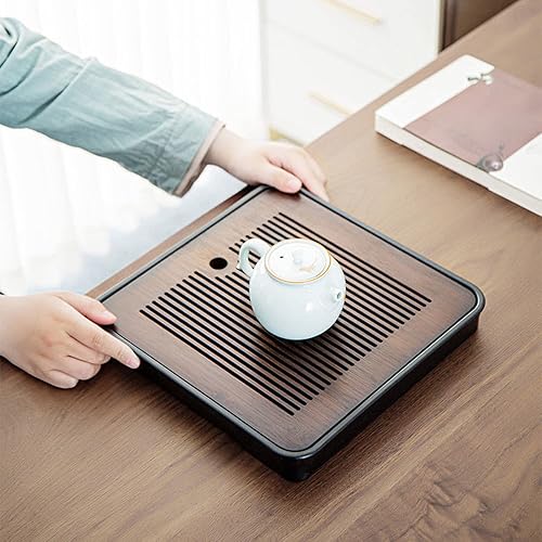 Miniatura 3 de Bandeja de té de bambú de Gongfu chino de 11 pulgadas con almacenamiento de agua para el juego de té de Kungfu de China (nuez (1))
