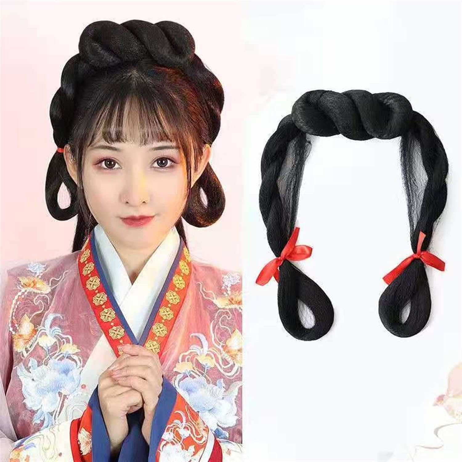 Women Traditional Chinese Style Hanfu Wigs Headwear Girls Stage Performance Headgear Ancient Oriental Headdress Cosplay Costumes (Color : Wig2)