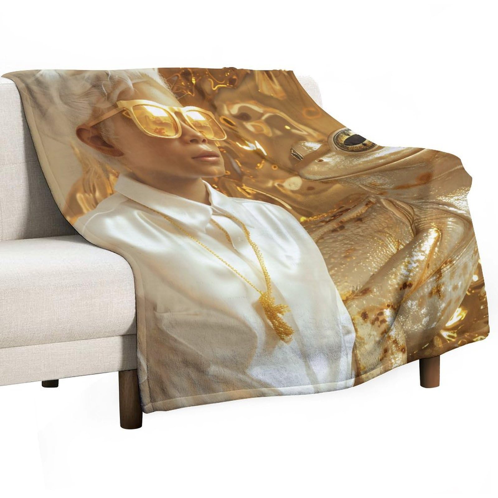 YHGSREUOH Golden Frog And Girl Surreal 02 Flannel Blankets Fleece Soft Throw Lightweight Plush Gifts for Couch, Bed, Cozy Sofa Plush, Chair, Lovers 80x100cm(30x40in)
