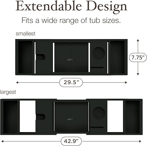 Miniatura 21 de Bambüsi Mesa de bandeja de bañera, plegable y ajustable, bandeja de bañera de bambú plegable, accesorios de bañera de madera, regalos únicos