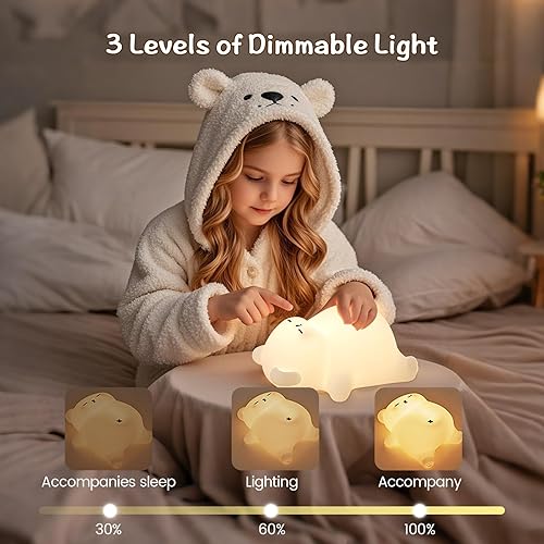 Miniatura 5 de Luz nocturna de oso ronquido soñoliento, novedosa luz nocturna para niños, regulabletemporizadorrecargable USB-C, lámpara de noche LED de silicona