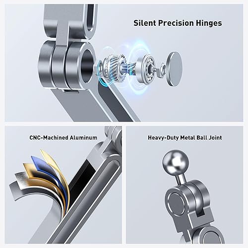 Miniatura 6 de AboveTEK Soporte para iPad 2 en 1 para escritorio, brazo de aluminio para iPad con abrazadera y cabezal de anillo magnético, soporte ajustable de