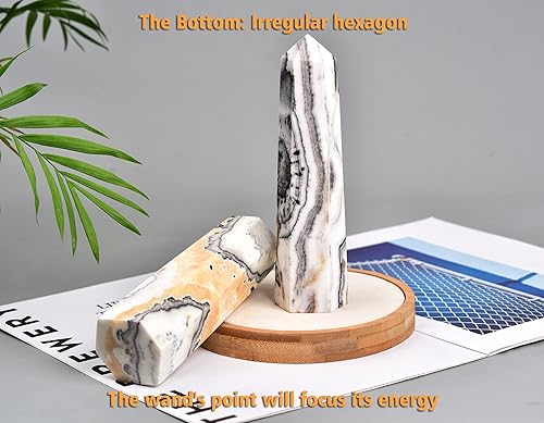 Miniatura 4 de AMOYSTONE Pilar de cristal curativo natural a rayas, ágata a rayas, 6 varitas de obelisco facetadas, hexagonal, puntiaguda, 1-1.7 libras, decoración