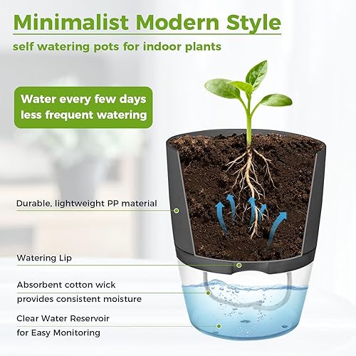 Miniatura 5 de Macetas de riego automático para plantas de interior, exterior, paquete de 5 macetas de riego automático de 4 pulgadas, macetas con piedras