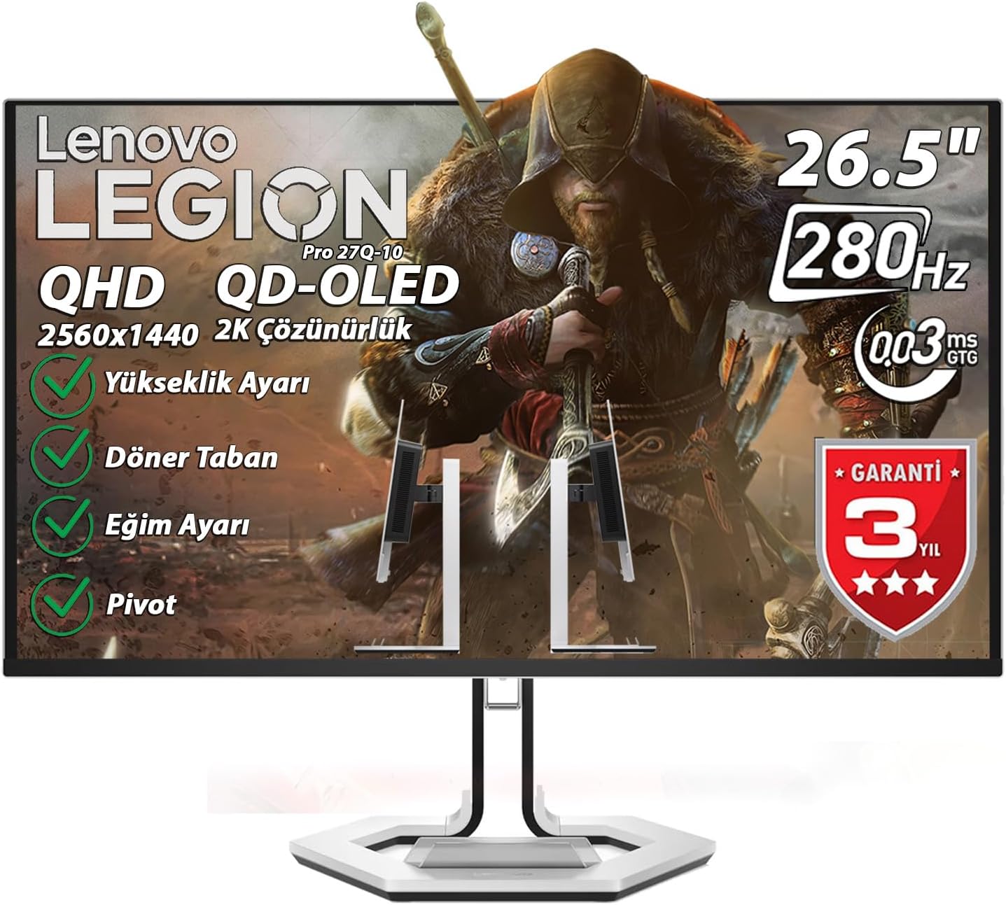 Lenovo Legion Pro 27Q-10 26.5" 0.03 ms (GtoG) 280Hz (2xHDMI-DP) AMD FreeSync Premium Pro QHD 2560x1440 Pivot QD-OLED Panel Monitör 68CFGACBTK
