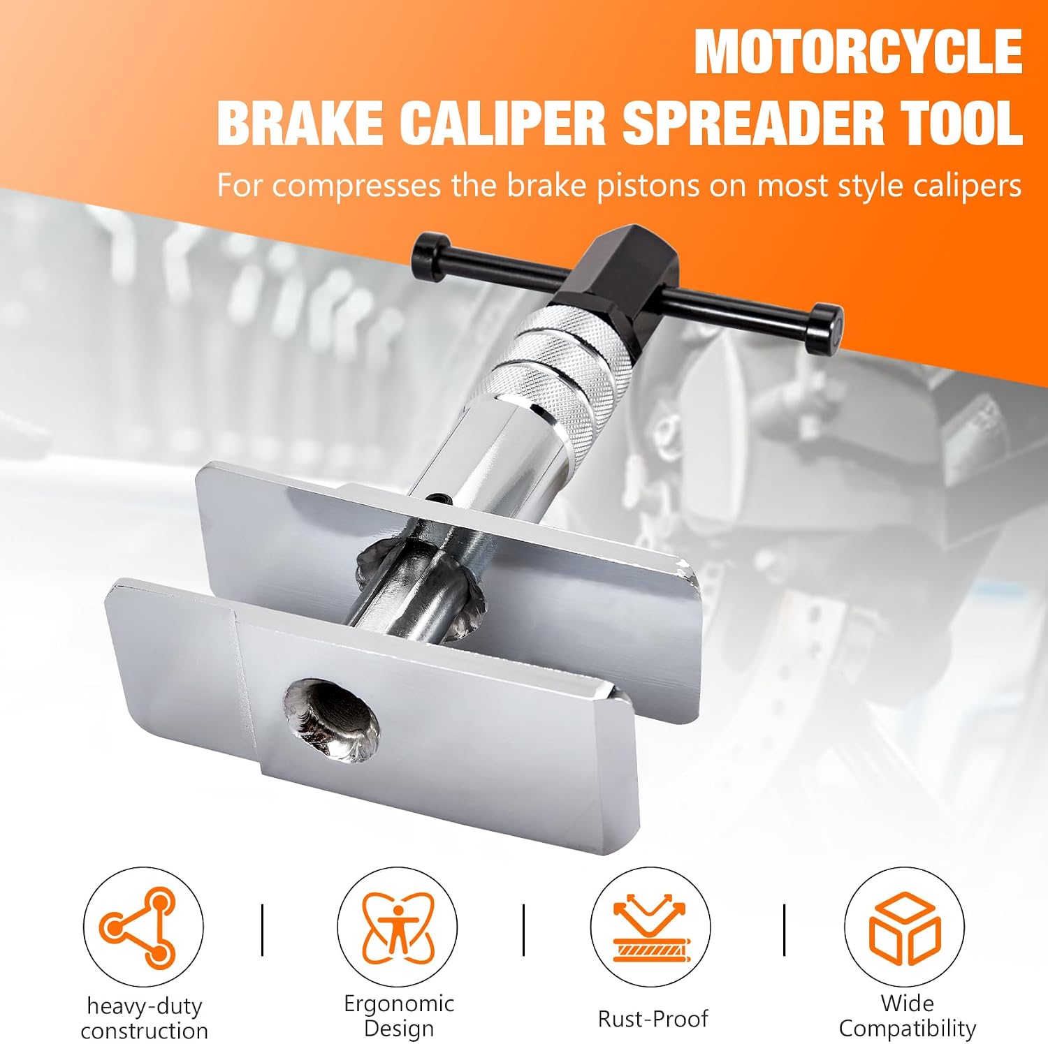 Motorcycle Brake Caliper Spreader Tool, Heavy Duty Caliper Piston Compressor Tool for Most Vehicle Brake Discs