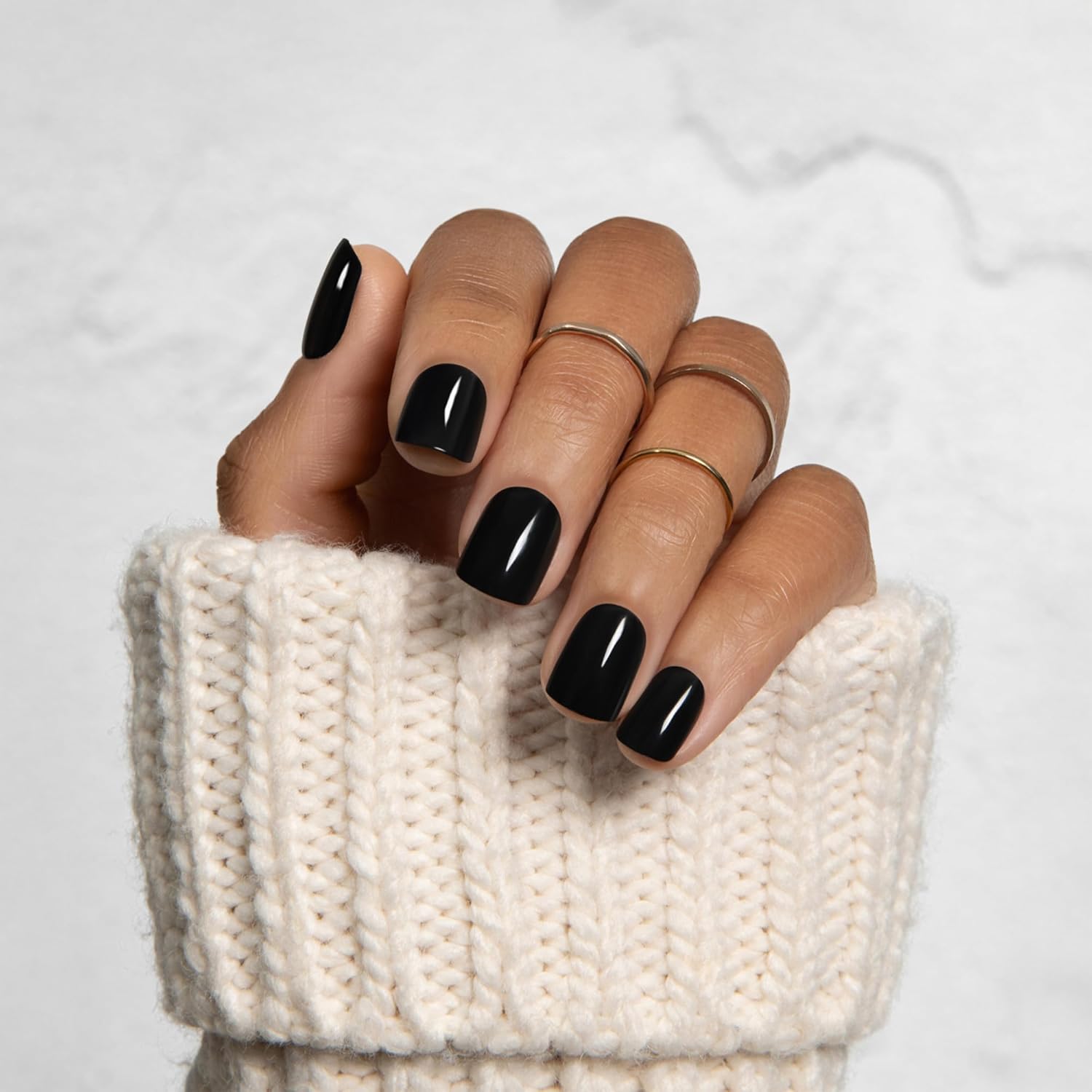 Kiss Impress No Glue Mani Press On Nails Kit, 30 All Black Peel and Stick Nails, Super Slim Short Squoval, Glossy Gel Finish, PureFit Technology, Includes Prep Pad, Manicure Stick & Mini File