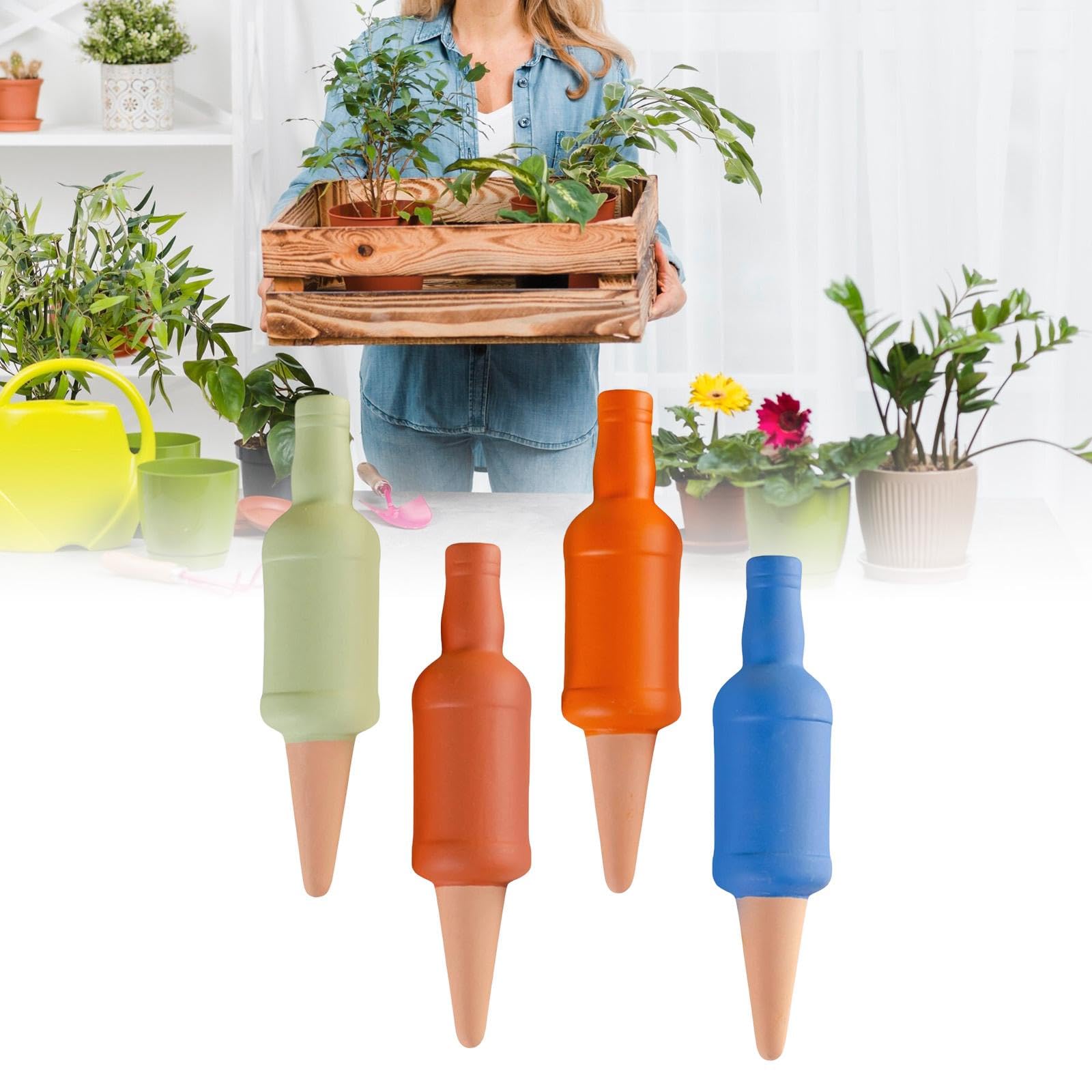predolo 4 Piezas Automático para Plantas Estaca de Autorriego de Arcilla Diseño Innovador Adecuado para Plantas Maceta
