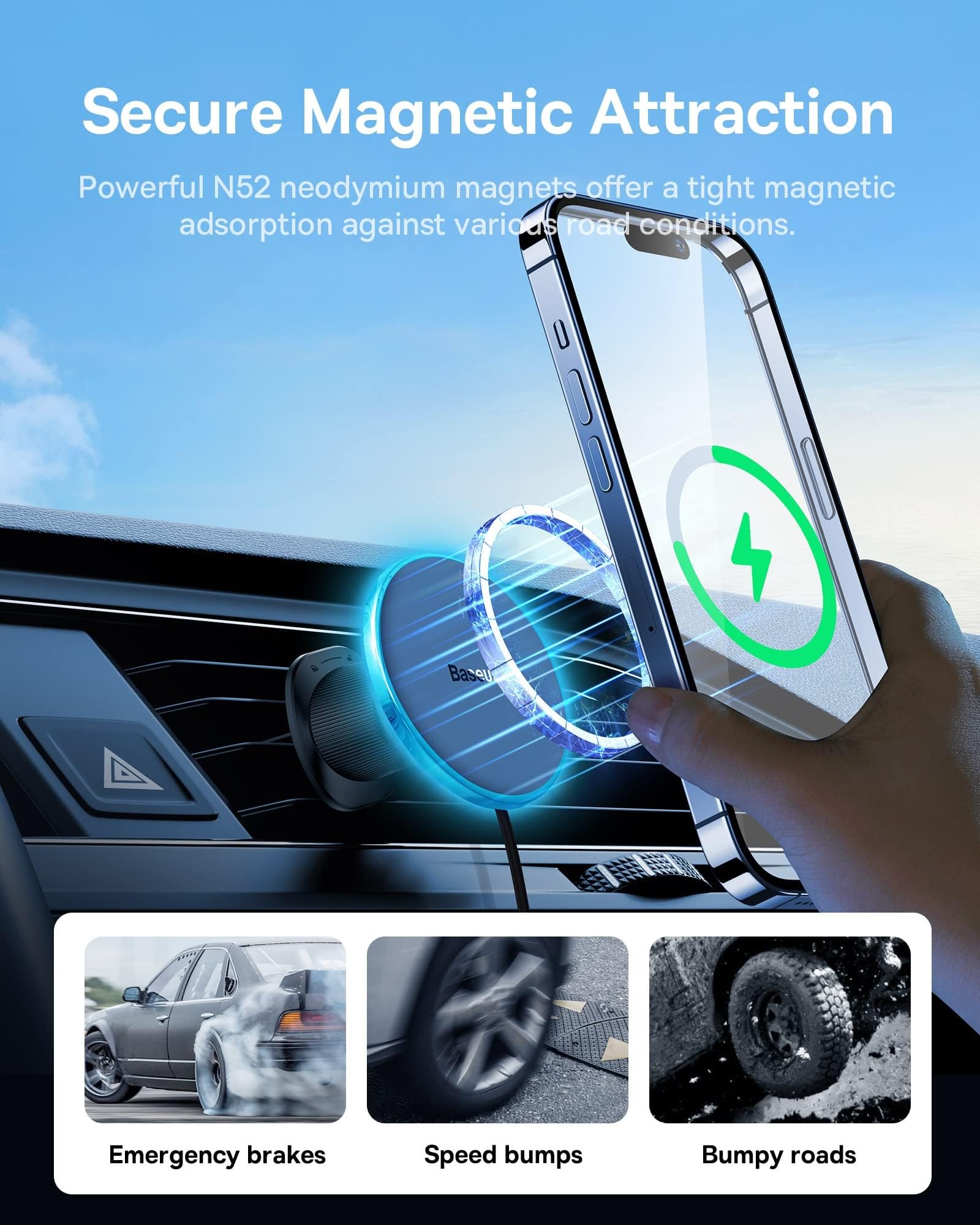 Baseus Magnetische KFZ-Halterung CW01 für Lüftungsgitter mit Kfz-Ladegerät, USB-C, 15 W + 25 W (schwarz)