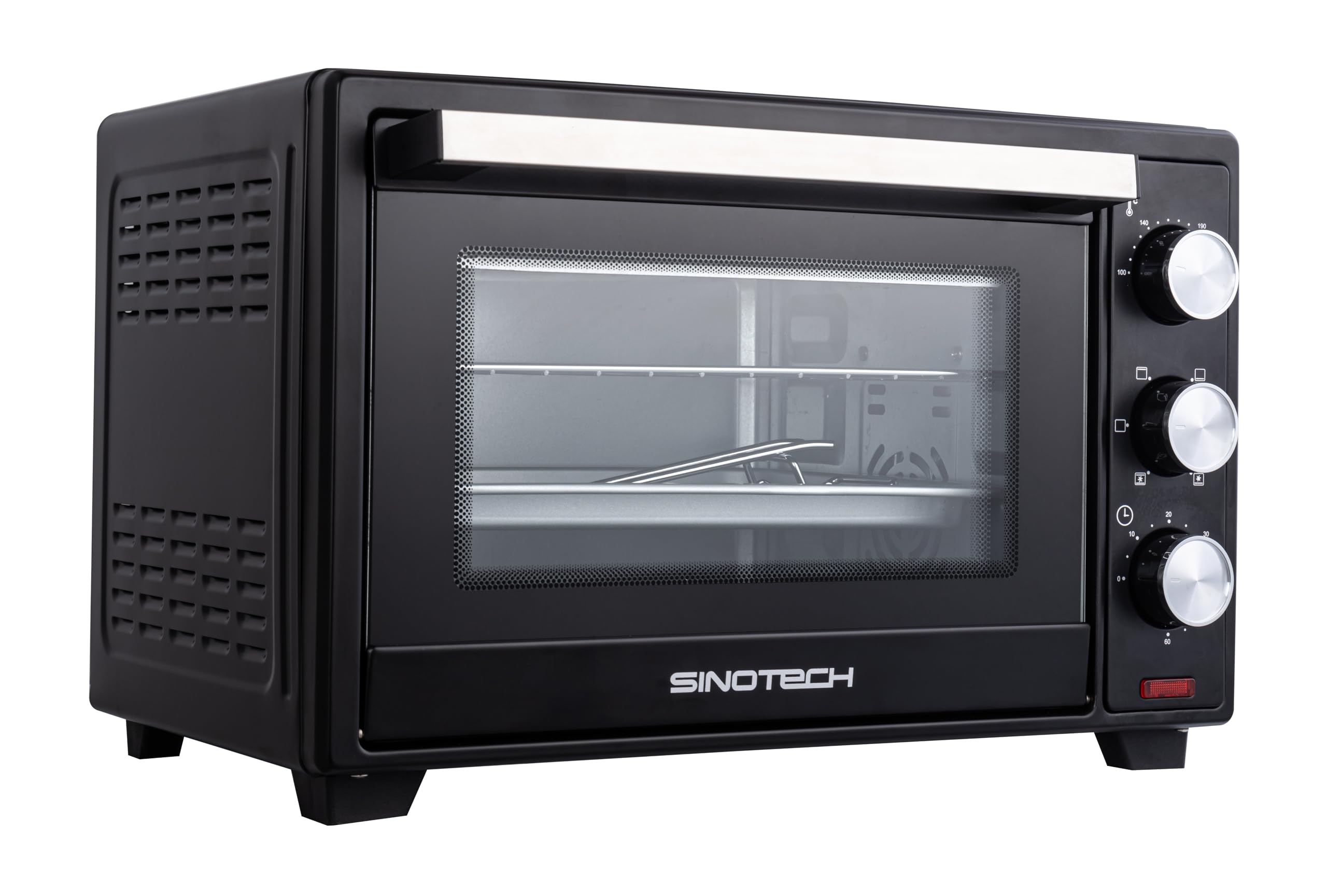 Forno Elettrico Ventilato, 26 Litri, 5 Modalità di Cottura, 1600W, Acciaio, Timer 60 Minuti, Doppio Vetro, con Griglia e Teglia, Range Temperatura 100-230°C