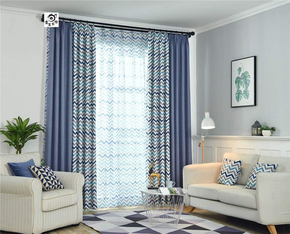 Window Drapes Nordic Style Stitching Cotton and Linen All-Shade Printed Fabric Living Room Bedroom 2-Pack W x L-46 x 72 Inch (2 X 66" W X 84" L (168cm X 213cm))