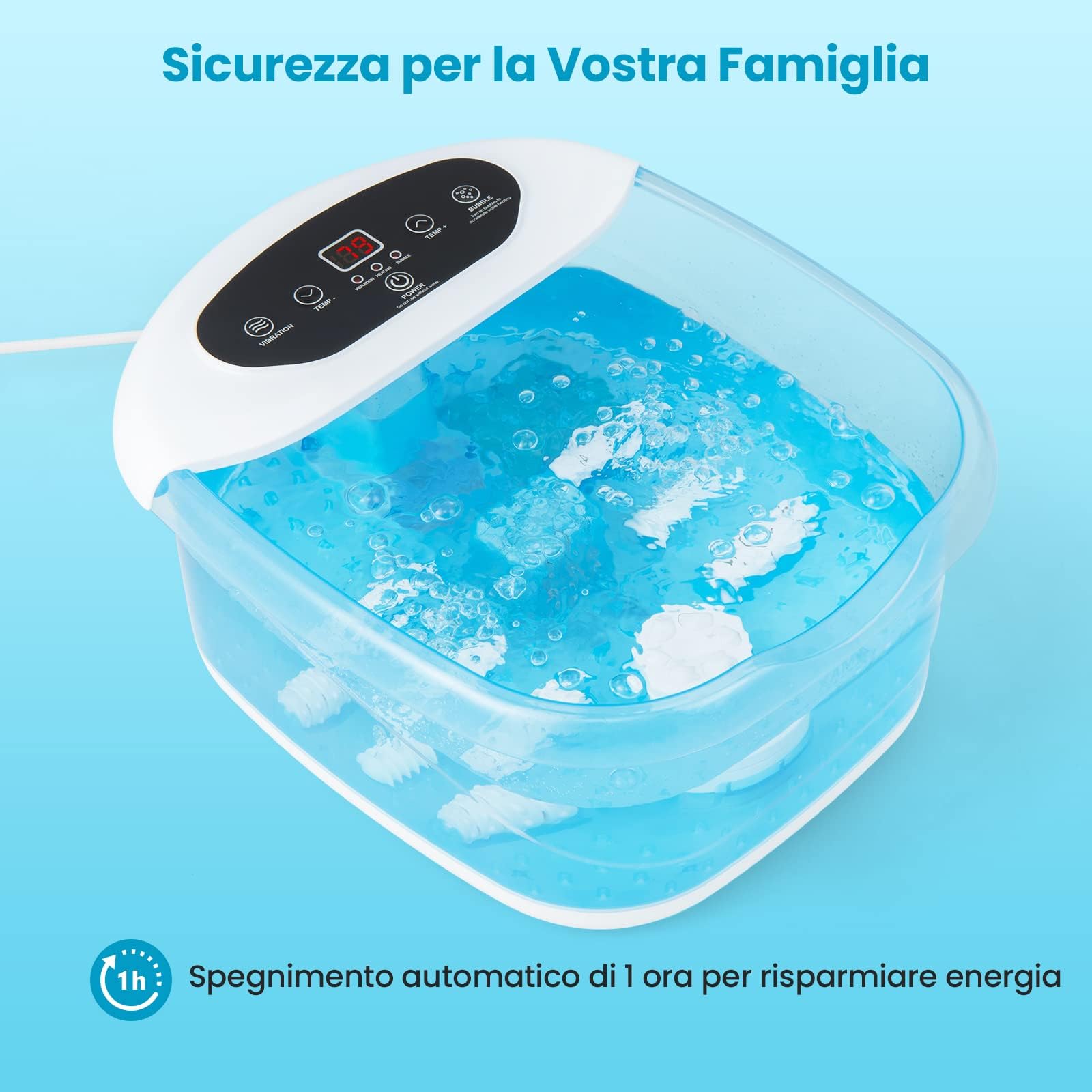 COSTWAY Pediluvio Massaggiatore per Piedi, Idromassaggiatore Plantare con Funzione Riscaldamento Bolle, Spegnimento Automatico, Pietra Esfoliante e Rulli Massaggianti, 33x39x18 cm (Blu)