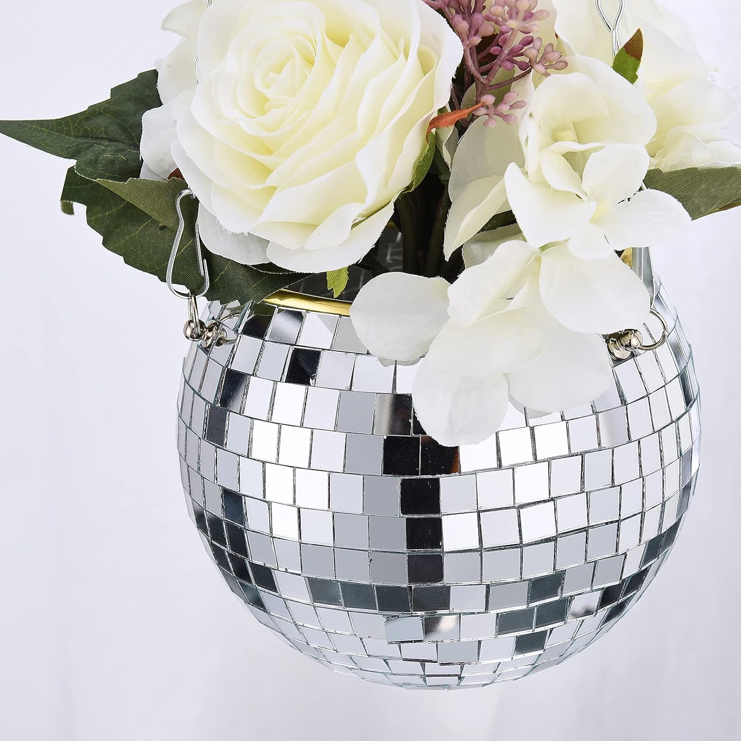 Disco Ball Planter,CDQL Mirrorball Planter With Chain and Hook Hanging Plant Pot Trendy Decorative Container for Patio,Garden,Hanging Planter Indoor or Outdoor Disco Ball Plant Hanger Disco Ball Vase