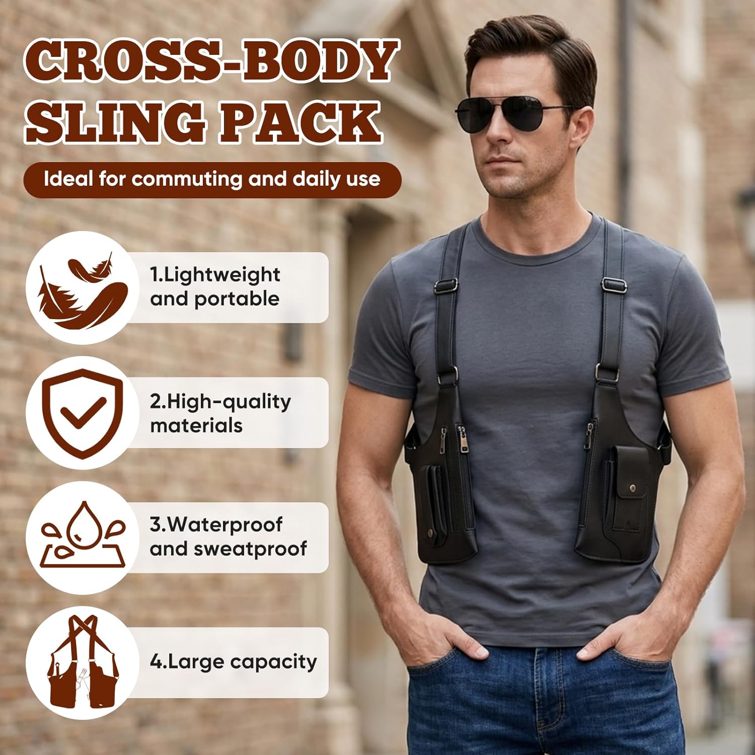 Heritage Leather Shoulder Bag, Classic Vintage Shoulder Bag, 2026 New Leather Double Shoulder Armpit Bag for Men, Anti-Theft Hidden Adjustable Strap Holste, Slim Undercover, for Travel & Everyday Use