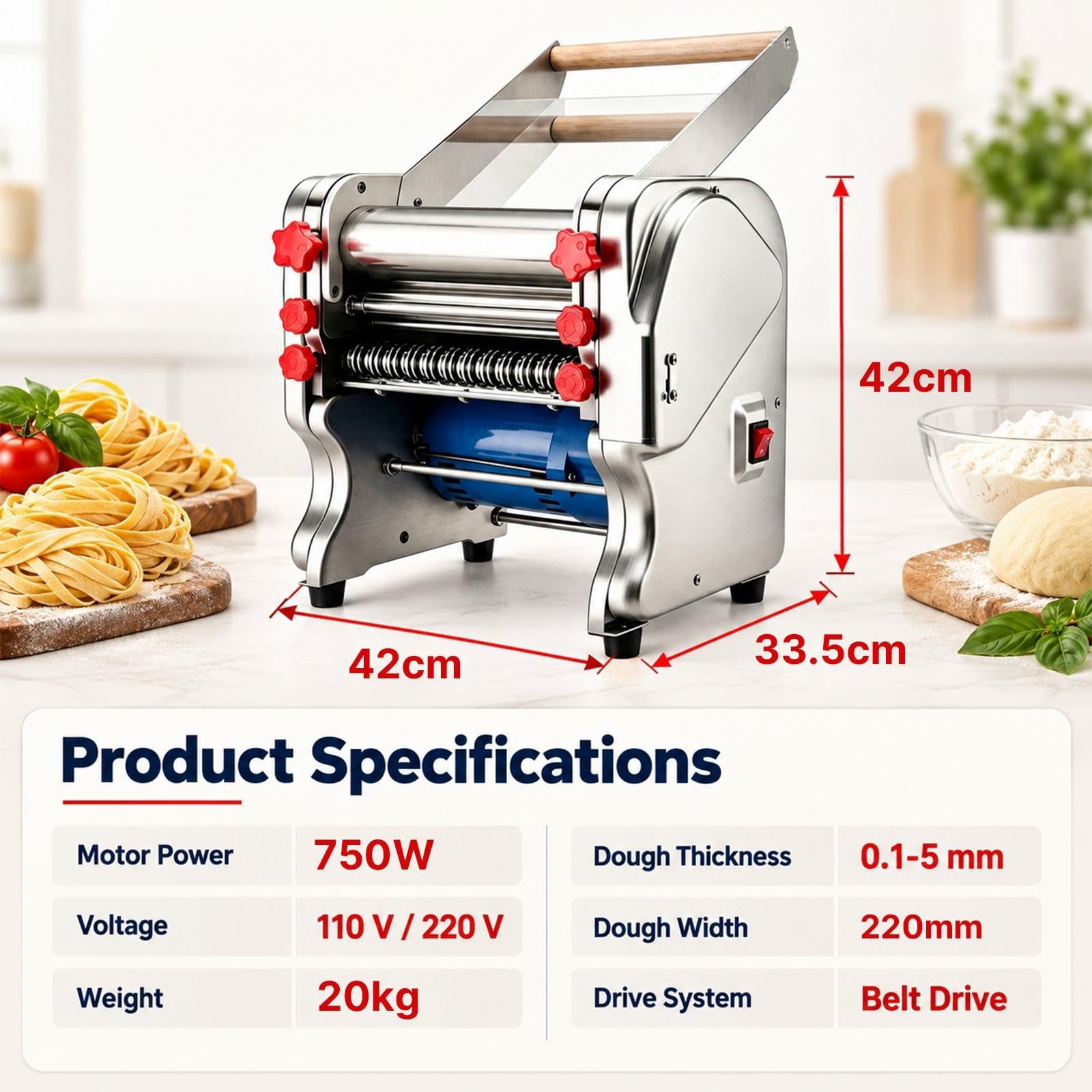 Sfogliatrice Elettrica per Pasta e Tagliapasta in Inox