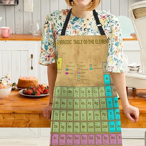 Miniatura 7 de Tabla periódica de los elementos delantal de química para hombres y mujeres con bolsillos, babero ajustable, resistente a las manchas de agua,