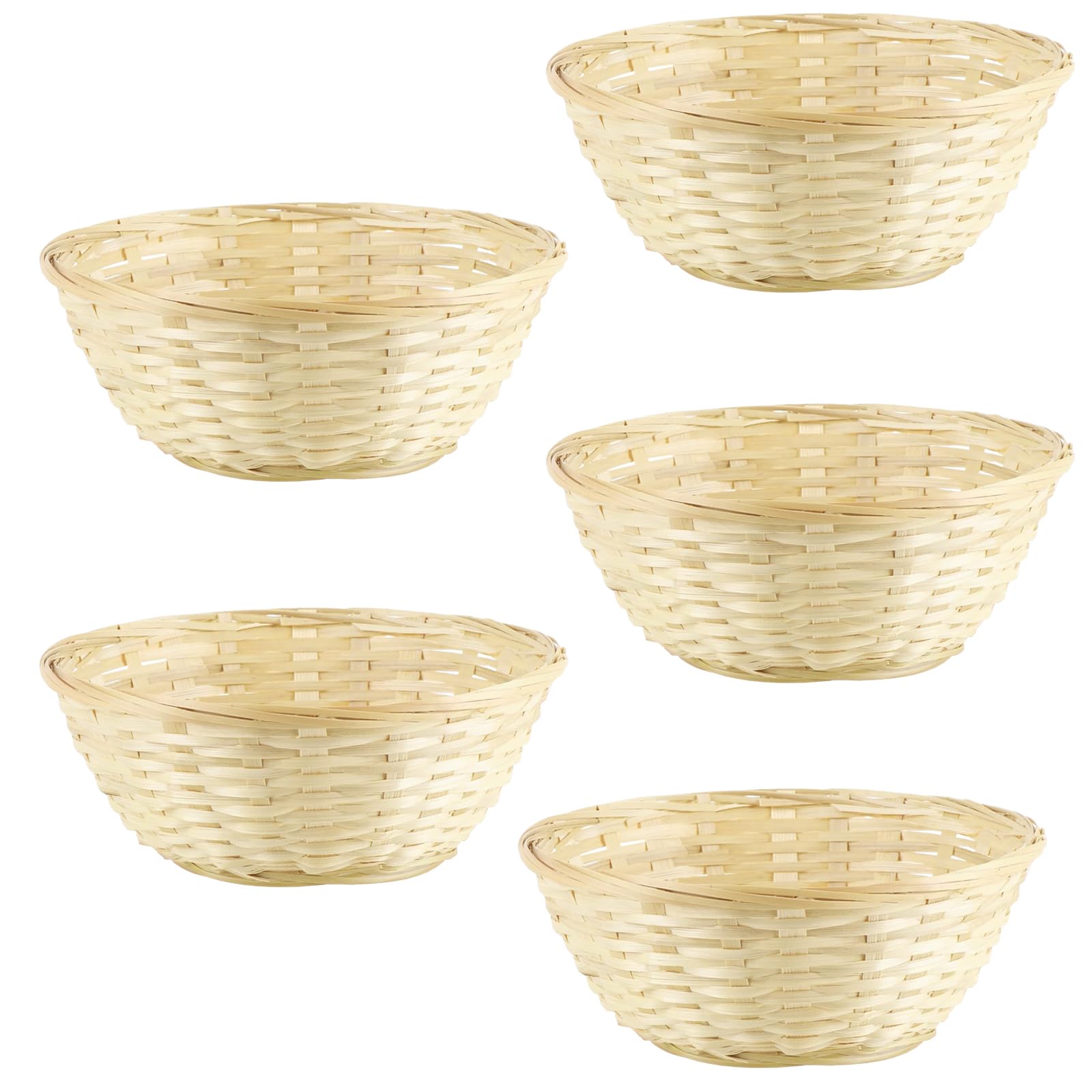 5 Pièces Panier Rangement Bambou Rotin, Décoration Pâques Stockage, Corbeille à Pain Cadeau Vide, Basket à Pain Rond en Osier en Bambou Naturel pour le Stockage du Pains des Fruits Collations