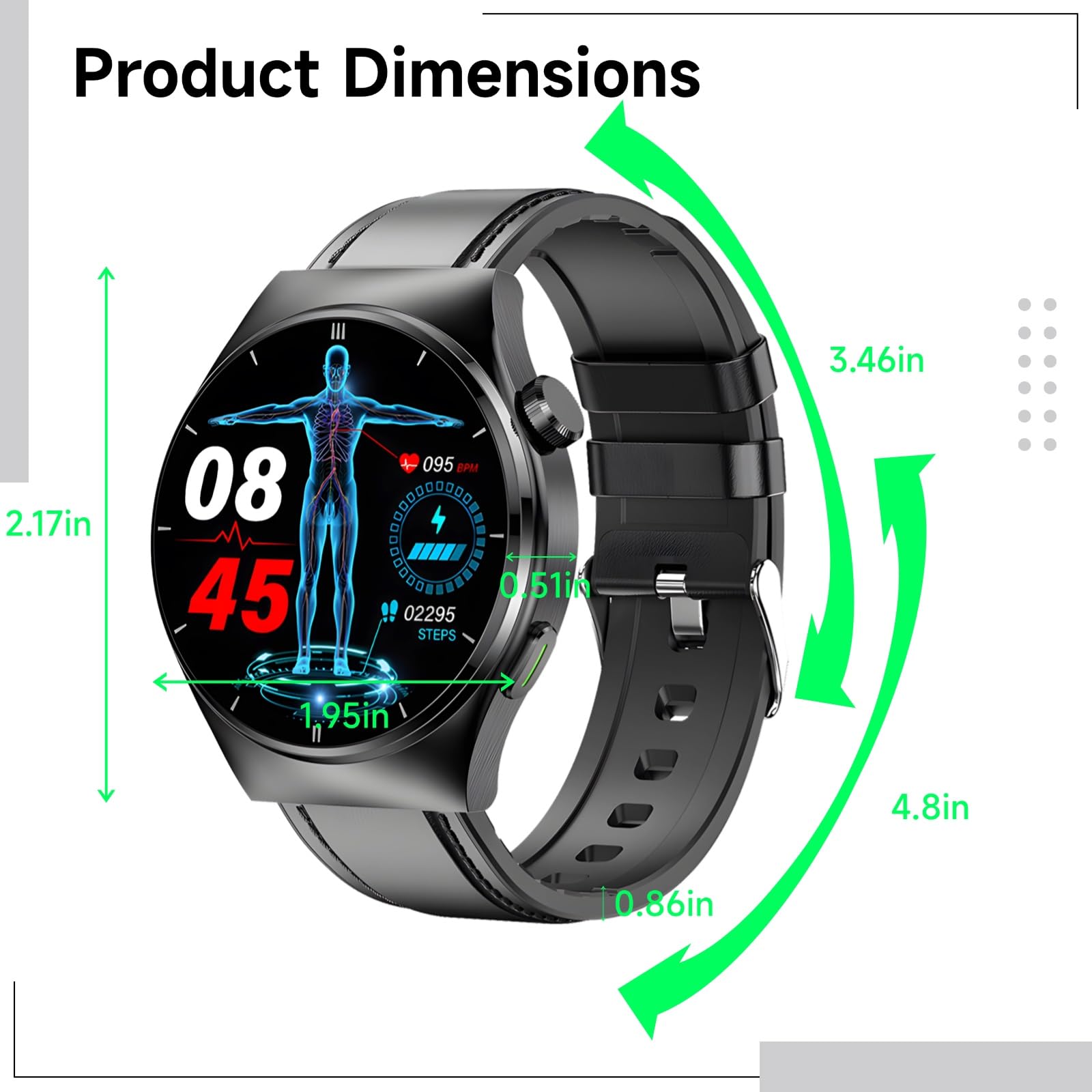 Fitness & Health Smart Watch dla mężczyzn z połączeniami, monitorowaniem tętna i ciśnienia krwi, czarny, silikonowy pasek