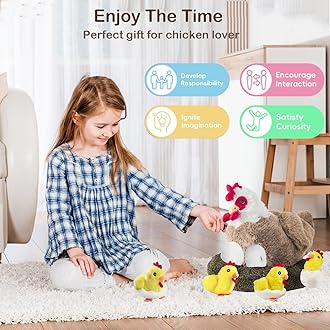 XYHQYB 9 in 1 Chicken Stuffed Animal, Stuffed Chicken Toys for Kids Zippered Egg Laying Hen Plush with Baby Chicks, Eggs and Coop for Valentines Day Easter Christmas Birthday Gifts Farm Party Decors